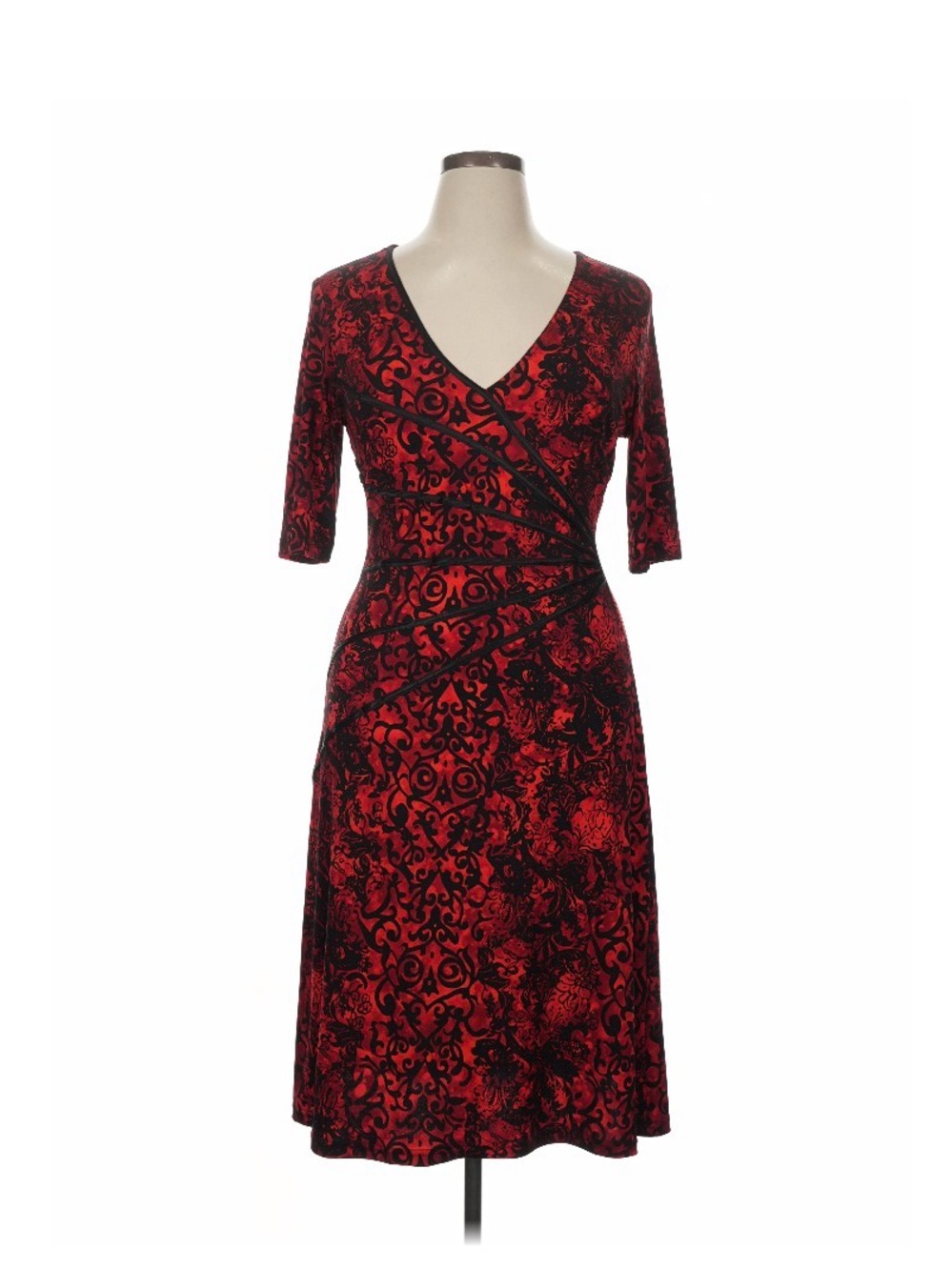 connected apparel Red and Black V-Neck Wrap Dress